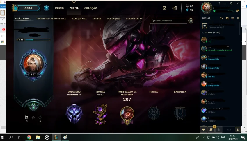 Conta Diamond 4, 21 skins( 1 lendária, 6 épicas) 79 campeões