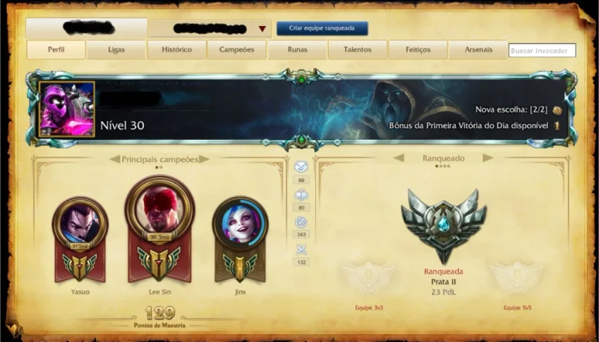 Conta - League of Legends - 129 Champs - 87 Skins