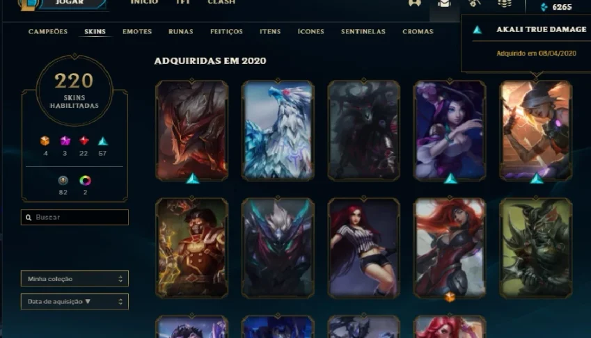 CONTA GOLD 2, COM MUITAS SKINS E TODOS OS CAMPEÕES