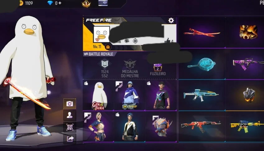 Conta Free Fire Nivel 11 + Skin Elisabeth (Gintama) + 4 Skin