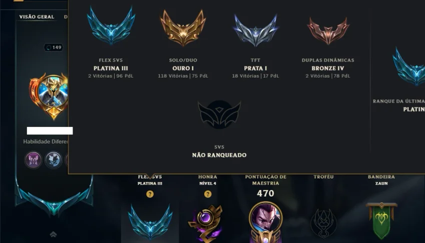 Ouro 1 com TODOS os Champs e 106 Skins +8 Prestigios