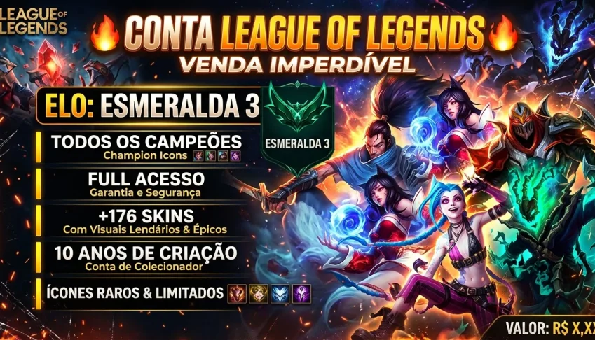 Vendo conta de lol esmeralda 3  level 534 com diversas skins