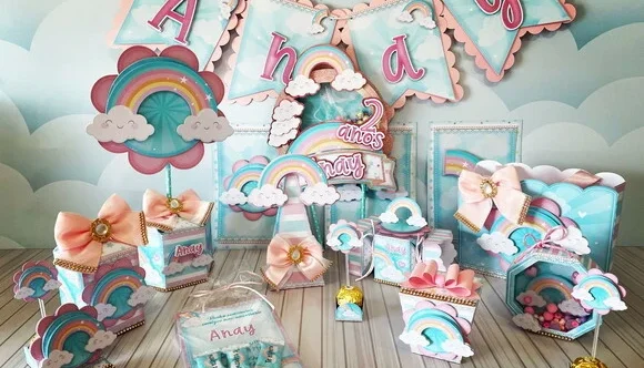 Kit 100 Lembrancinhas Arco-Íris com Apliques 3D