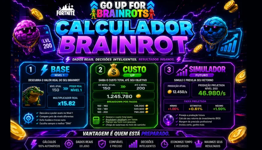 Calculador Brainrot | Go Up / Fortnite - Domine A Economia