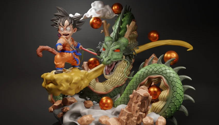 STL Diorama Dragon Ball Z Goku criança e Shenlong