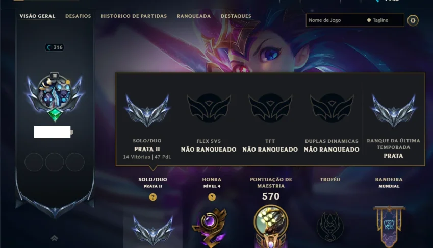 Prata 2 com TODOS os Champs e 121 Skins ( MID / JG / TOP )