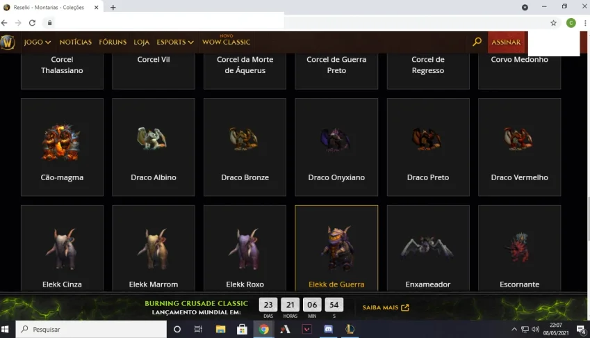 conta world of warcraft shadown lands