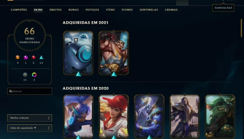 Conta lol nível 120, 66 skins platina na temporada anterior