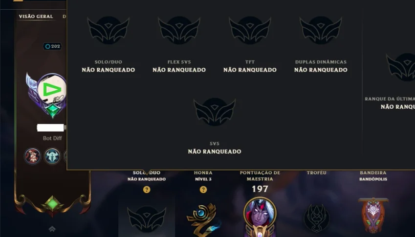 Unranked com 110 Champs e 77 Skins