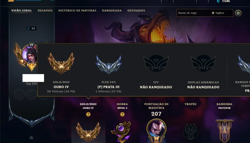 Ouro 4 com 130 Champs e 66 Skins +4 Prestigios
