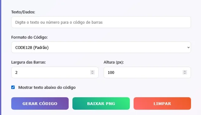 Gerador de Código de Barras (CODE128, EAN13, EAN8, UP