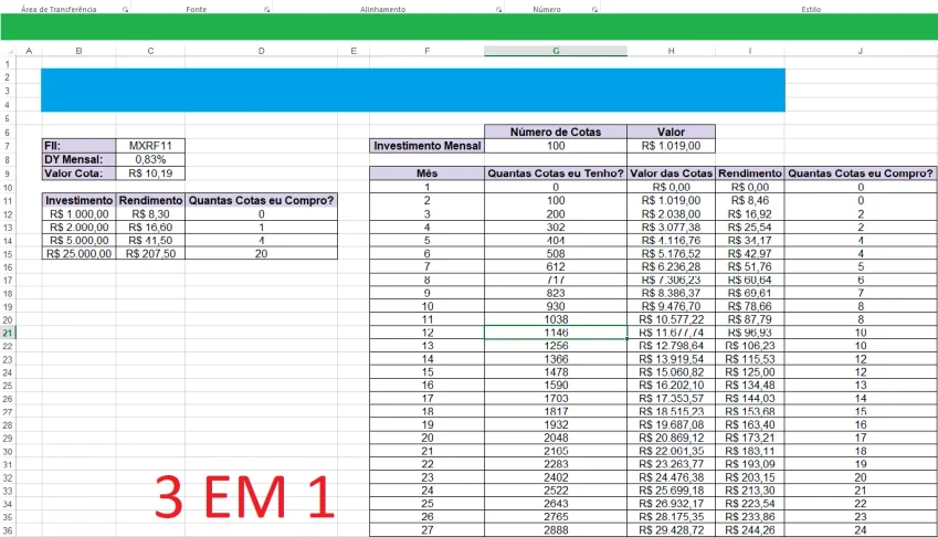 Planilha 3 Em 1 - Juros Composto/Fii/Objetivo Renda Passiva
