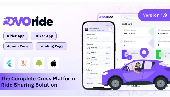 OvoRide v1.9 - Complete Cross Platform Ride Sharing Solution