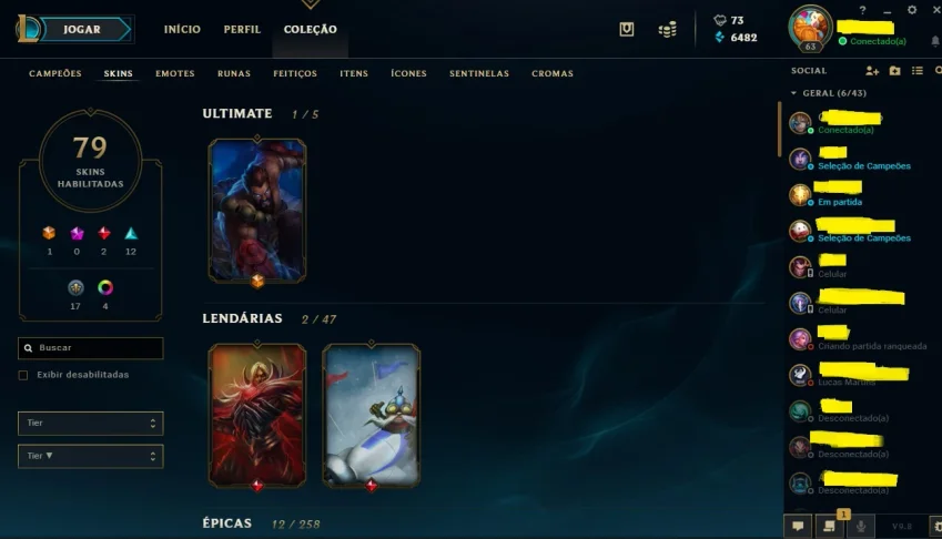 Vendo conta de LOL ex plat e gold com 79 skins.