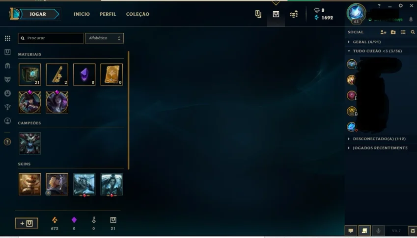 Conta borda gold 97 champ + 111skins+100icones+ 5 skins gold