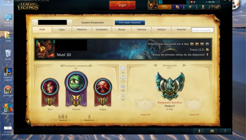 Conta Platina 5,41 campeões e 16 skins