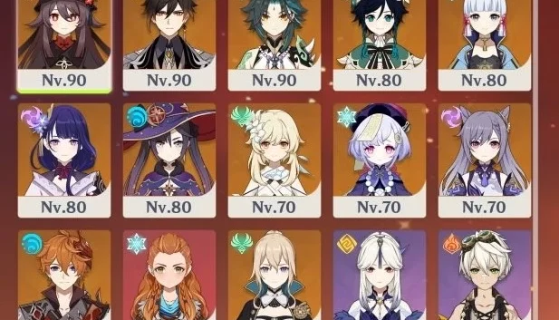 Xiao, Shogun, Ayaka, Venti, Zhongli, Hutao, Childe, e etc..