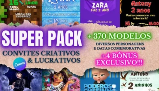 Super Pack Convites Aniversario Artes 2024 Premium Canva