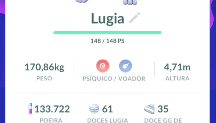 Lugia Pokémon Go - (Leia a Descrição) Lendário PC 1900+