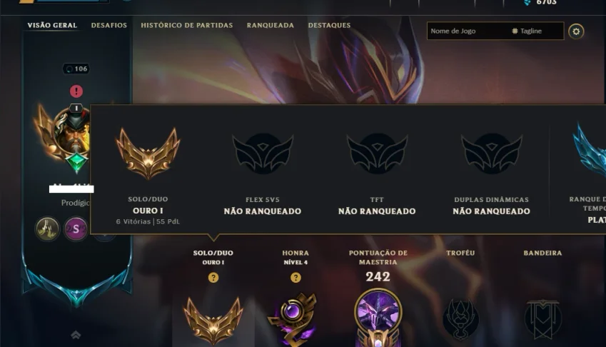 Ouro 1 com 110 Champs e 92 Skins +10 Miticas