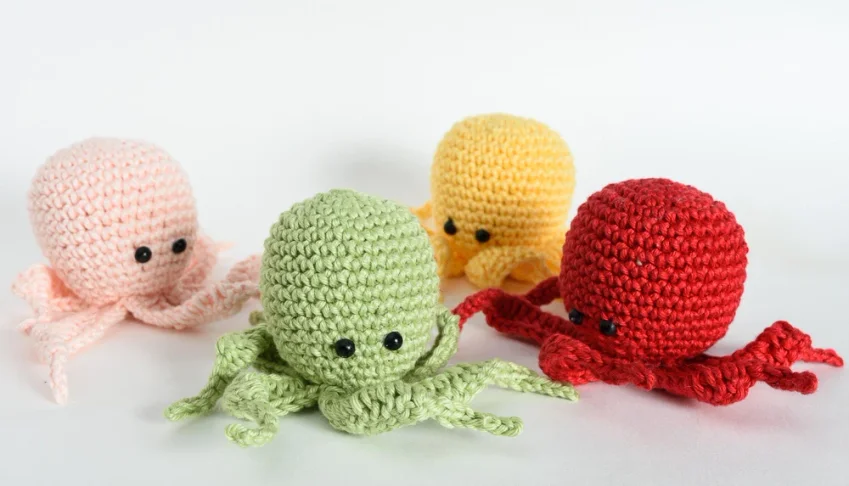 Coleção 4 Mini Polvos em Amigurumi