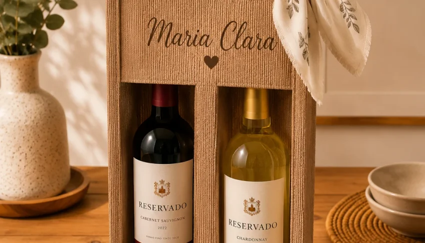 Porta Vinho Personalizado com Nome e Lenço