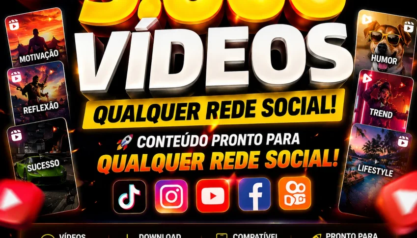 ⚡ Pack Viral 3.000 Vídeos Qualquer Rede Social!