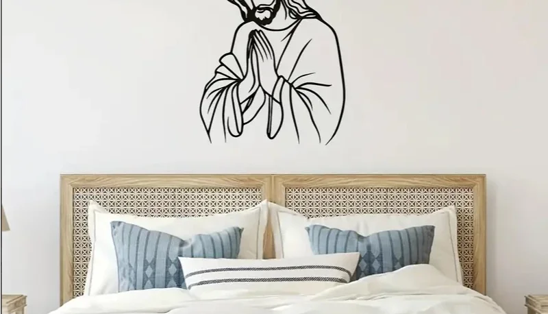 Quadro Vazado Jesus Orando em MDF Preto 40 x 27 cm