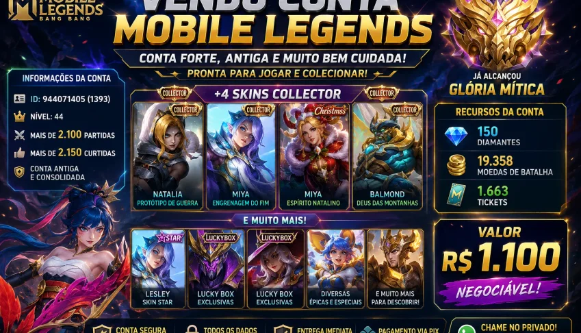 🔥 Vendo Conta Mobile Legends – Glória Mítica | Várias Colle