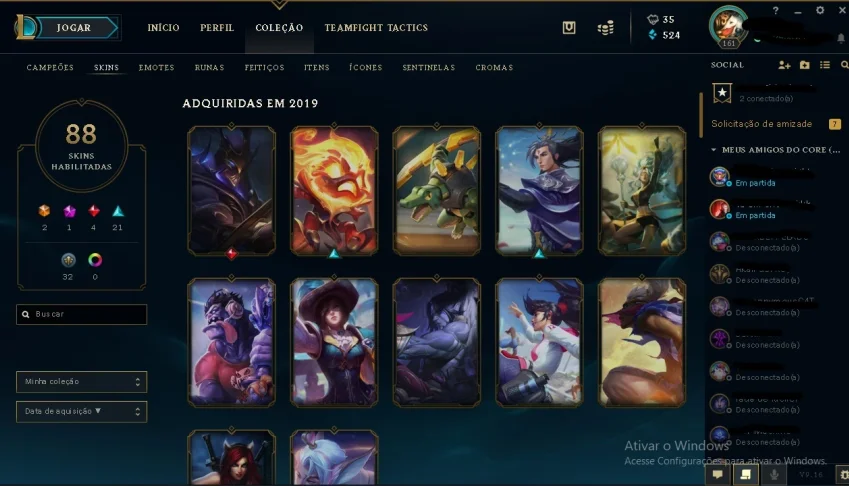 Conta gold solo-88 skins(2 ultimate,4 lendaria e 32 legados)