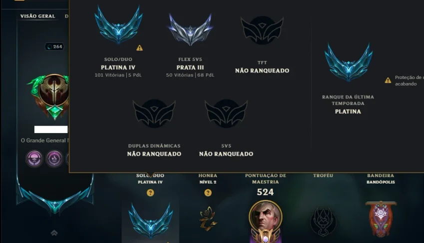 Platina 4 com TODOS os Champs e 127 Skins ( SUP / ADC )