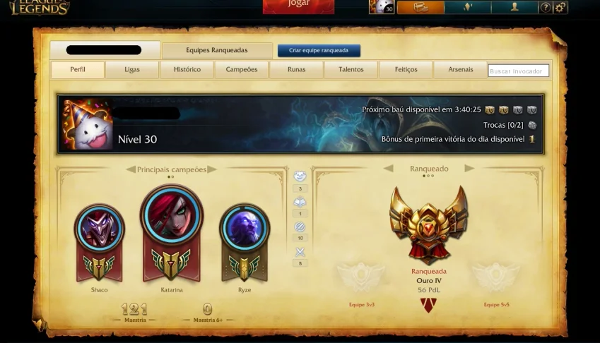 Conta League of Legends Gold IV + 35 Champions