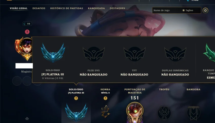 Platina 3 com 65 Champs e 16 Skins