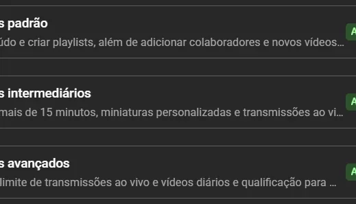 Verifico Recurso Intermediário no seu Canal do YouTube
