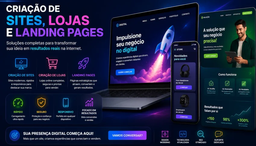 Criaçao de sites, de landing page e lojas