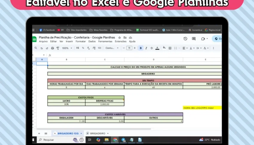 Planilha de Precificação de Produtos para Confeitaria