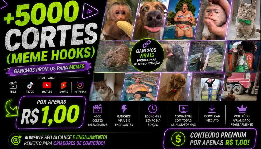 +500 Cortes Meme Hooks-Ganchos Virais para Memes, Reels e Sh