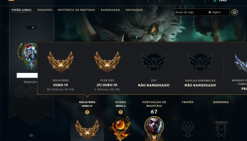 Ouro 4 com 60 Champs e 17 Skins