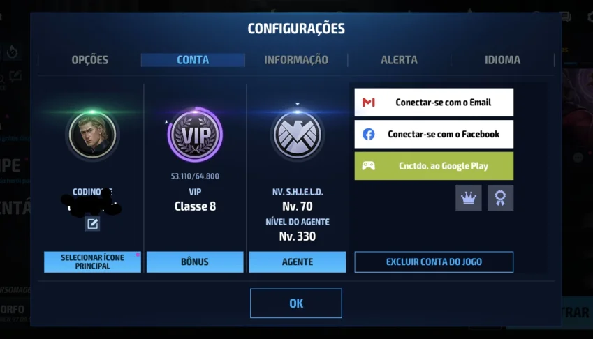 Conta Marvel Future fight VP 8