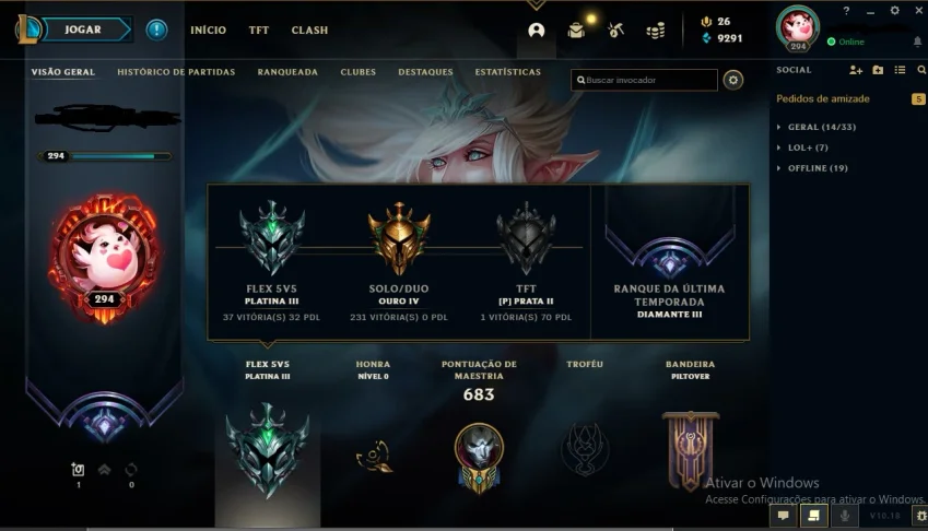 conta full champ + 205 skins oferta