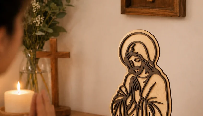 Escultura Jesus Orando em MDF 21 x 14 cm