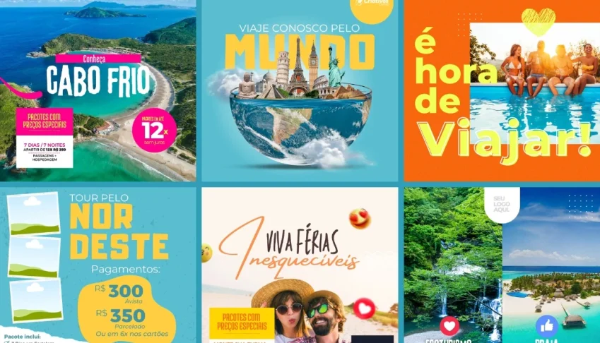 Pack Artes Canva Agência de Viagens 50 Templates Editáveis