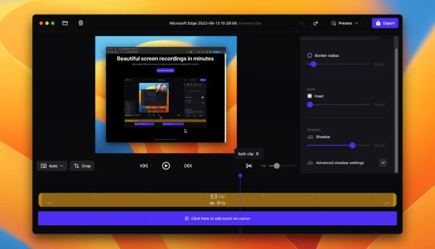 Screen Studio / Para Mac MacOS software de gravação Moderno.