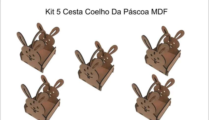 Kit 5 Cestinhas Coelho da Páscoa em MDF Cru