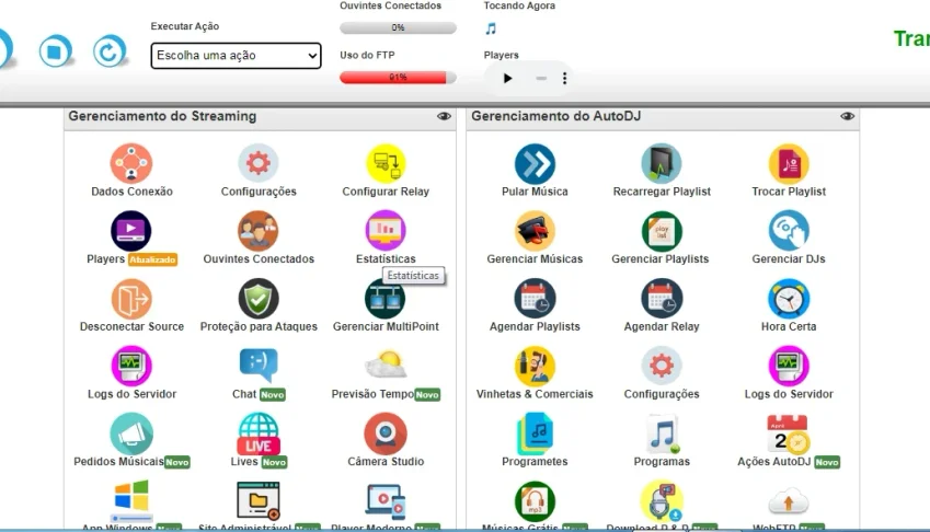 Streaming de audio Web Radio e FM