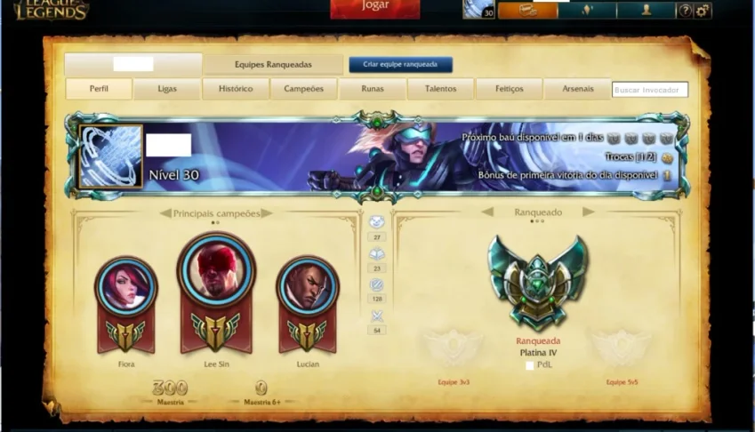Conta de League of Legends Platina IV