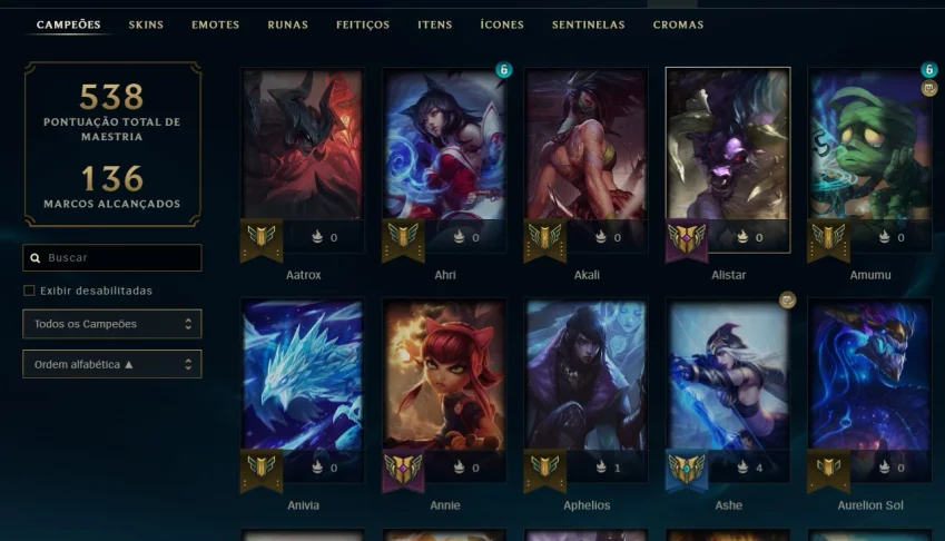 Conta LOL, MMR Platina, 230+ skins, todos os campeões.