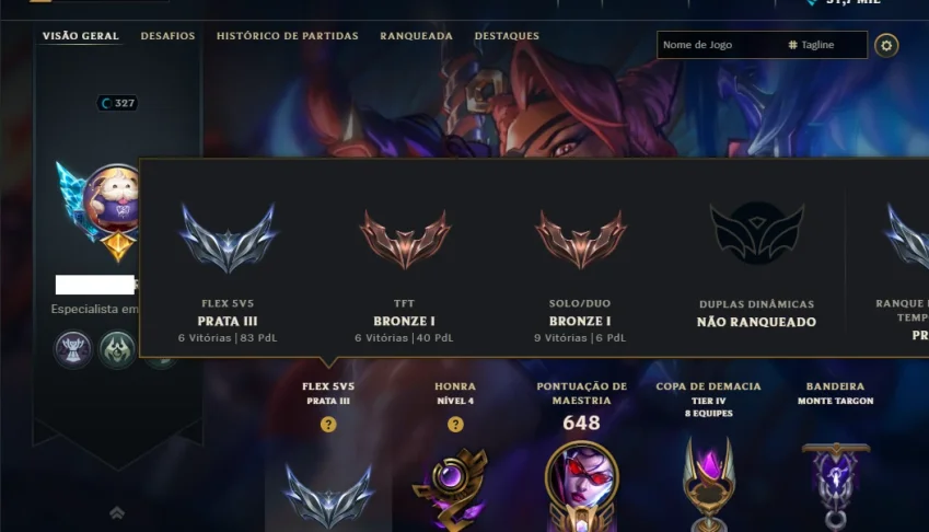 Bronze 1 com TODOS os Champs e 158 Skins ( ADC / MID / JG )