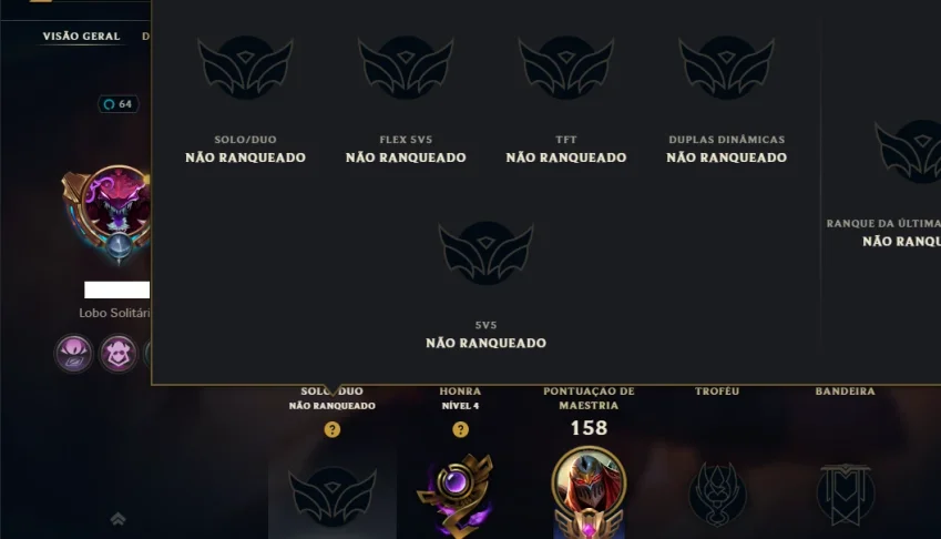 Unranked com 65 Champs e 46 Skins