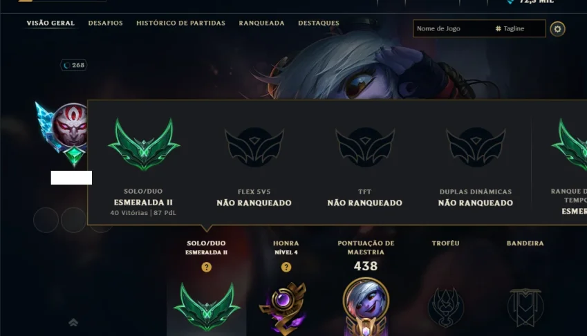 Esmeralda 2 com 120 Champs e 63 Skins ( ADC / SUP )